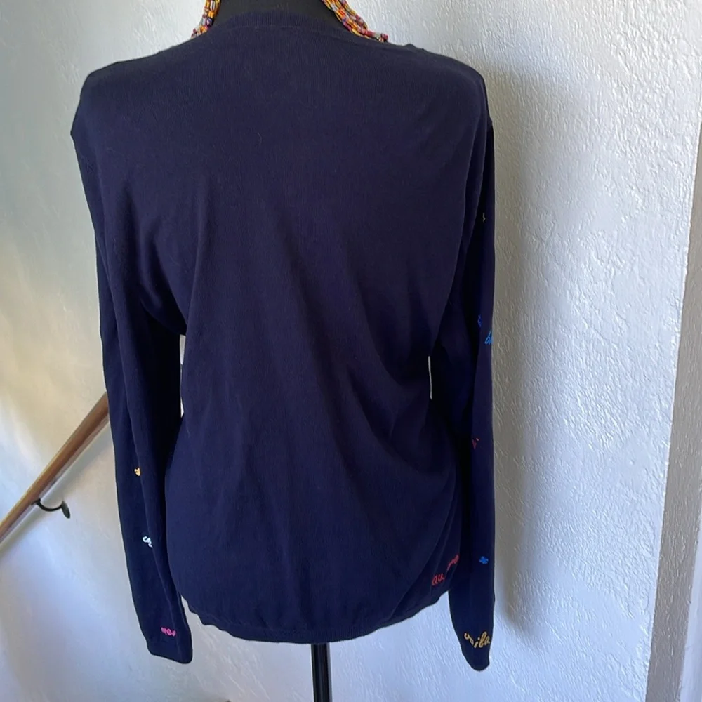 Talbots NWOT Deep Navy Blue French Expressions embroidered‎ cardigan size Large - Picture 4 of 8